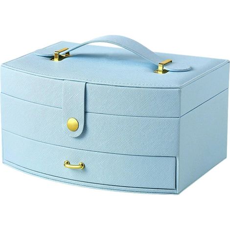 Grande boîte à bijoux portable à deux couches pour colliers, boucles d'oreilles, femmes, filles, anniversaire, mariage, maison, chambre à coucher, armoire (1/5)