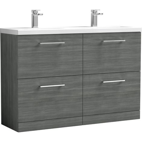 Balterley Bramshall 1200mm Floor Standing 4 Drawer Double Basin Vanity Unit for Modern Bathroom Storage - Anthracite Woodgrain