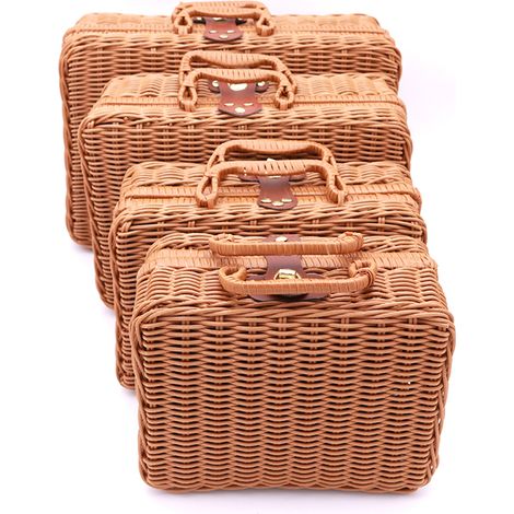 Boîte de rangement vintage artisanale en imitation rotin tressé, idéale pour le maquillage, les voyages, les pique-niques et autres petits objets. Panier de rangement pour bagages et autres articles d (1/5)