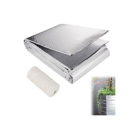 Voile hivernal aluminium, film bulle isolant anti-froid anti-gel plantes et pots jardin — Composition : 0,6 × 3 m, avec 100 m de corde blanche, Couleur : argent (1/5)