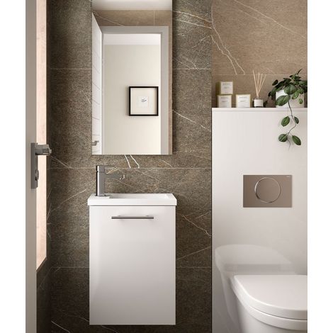 Meuble lave mains + miroir Couleur Blanc brillant (1/5)