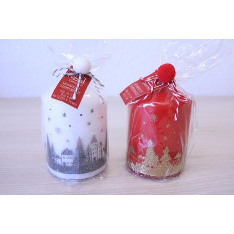 12 Stück Weihnachtsdeko Stumpenkerzen mit Wintermotiv Glitzer Sterne 12er (1/3)