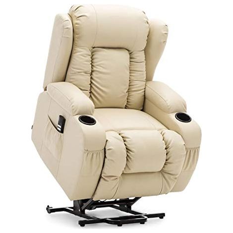 CAESAR DUAL MOTOR RISER RECLINER WINGED LEATHER ARMCHAIR MASSAGE HEATED LOUNGE MOBOLITY CHAIR CREAM (1/5)
