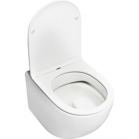 COSTWAY Wall Hung Toilet Ceramic Wall-Mounted Toilet Bowl & Toilet Seat-White (1/5)
