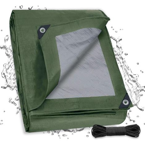 Bâche de protection avec œillets, 2 x 2 m, imperméable et résistante aux UV, 130 g/m², bâche en tissu indéchirable, bâche de protection universelle pour camion, piscine, camping, trampoline (1/5)