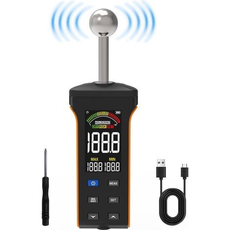 Testeur Humidité Rechargeable Humidimètre Mesure non destructive Humidimètre Mural Maçonnerie avec écran LCD Couleur & Alarme sonore pour Murs, Bois, Plâtre Testeur Humidité Bois D'analyse 20-40mm (1/5)