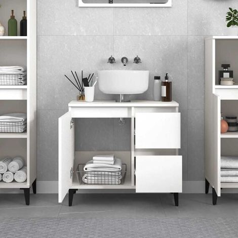 Meuble Vasque de Salle de Bain 65x33x60 cm, Bois d'Ingénierie Blanc, Design Moderne et Compact (1/5)
