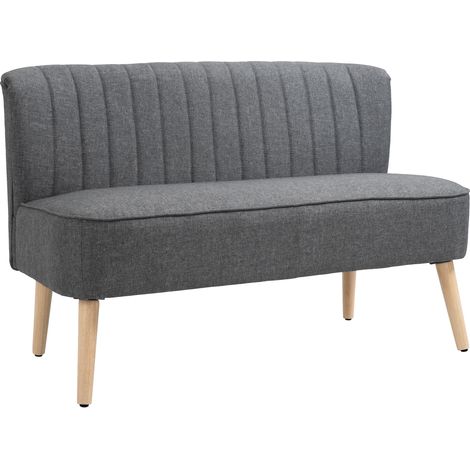 Canapé, rembourré, en lin, bois, gris, 117 cm, pour salon, cadre en bois, assise confortable, salon et appartement, format pratique (1/5)