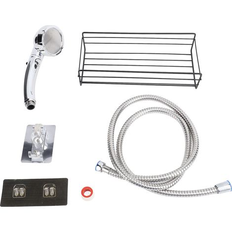 Cabezal de ducha de alta presión con brazo y manguera de 5 m, modelo BSH-206F, ABS cromado, incluye filtro y soporte de pared.