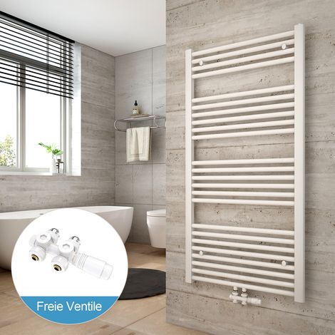Heilmetz Radiadores toalleros de agua conexión intermedia Incluye conexiones de radiador 120x60cm Blanco Radiador + Blanco Válvula