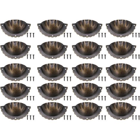 Lot de 20 poignées en fer, forme coquillage, style rétro élégant et robuste, pour tiroirs de meubles et placards. (1/4)
