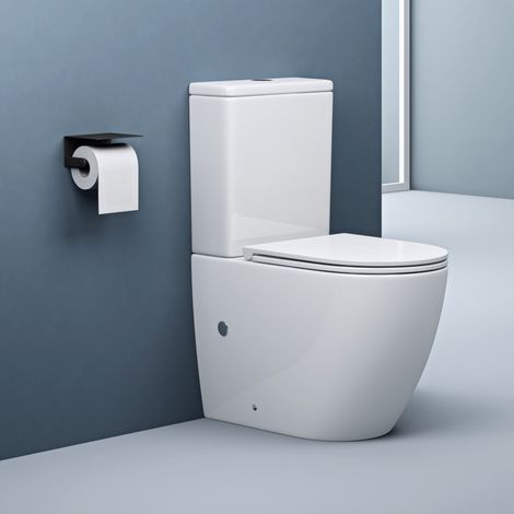 doporro Spülrandlose Stand-WC mit Spülkasten komplett inkl. Softclose Absenkautomatik 36x63x82cm Toilette weiß Stand179T