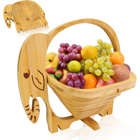 Cesta plegable de bambú para frutas y verduras, frutero, cesta para frutos secos, ideal para fiestas navideñas (diseño de elefante). (1/5)
