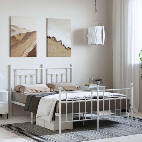 Lit adulte en métal avec tête de lit / pied de lit Contemporain  Lit Double  Cadre de lit blanc 150x200cm 25677 (1/5)