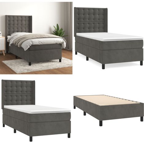 Boxspringbett mit Matratze Dunkelgrau 90x190 cm Samt - Samtbett - Boxspringbett - Doppelbett - Bettauflage - Matratze - Home & Living (1/5)