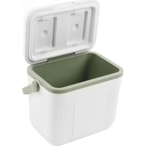 Tragbare 22-Liter-Kühlbox, weiß und grün, aus lebensmittelechtem Polypropylen, ideal für Camping und Picknicks im Freien. (1/4)