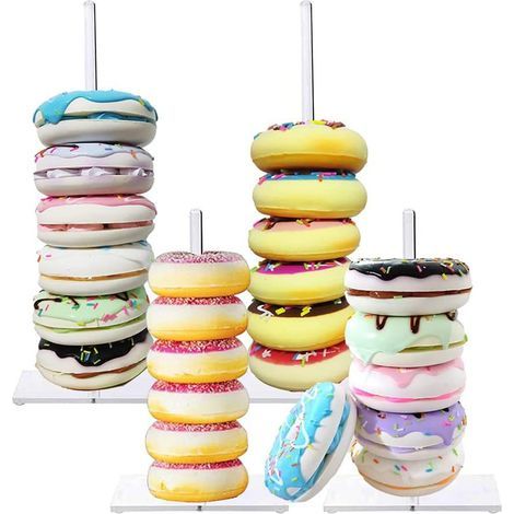 Accessoires cuisine et cuisson Supports à beignets, support à bagels en acrylique transparent, support à desserts à beignets, décoration de table pour fête d'anniversaire de mariage (4 pièces, deux de (1/5)
