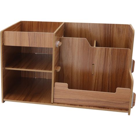 Étagère de bureau en bois à plusieurs niveaux, boîte de rangement gain de place pour la maison, le bureau ou l'école (1/5)