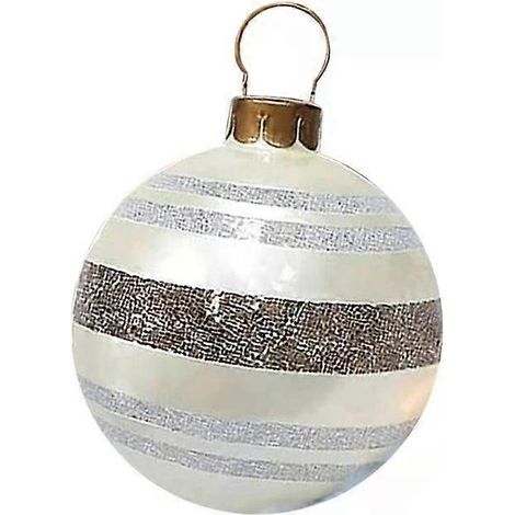 Boules de Noël gonflables décorées de 60 cm, sphères de Noël en PVC pour l'extérieur, décorations pour sapin de Noël, rayures argentées (1/5)