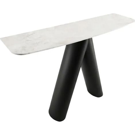 Console design L. 140 cm en céramique blanc marbré pied noir – SATIE (1/5)