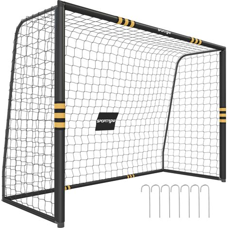SPORTNOW portería de fútbol con red, piquetas de suelo, acolchado epe y estructura metálica, montaje fácil, 300x120x200 cm, negro y amarillo (1/5)