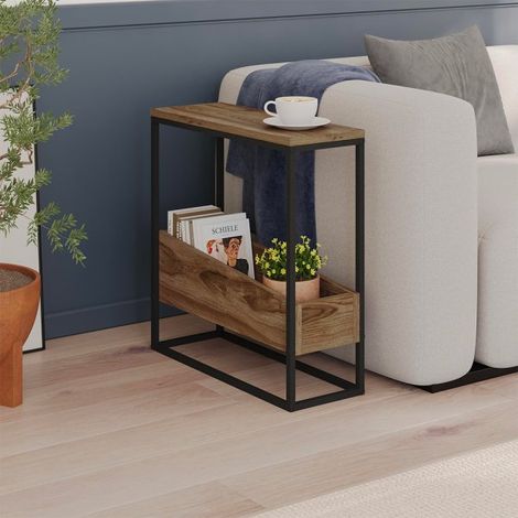 Tavolino da salotto Lido in rovere deep oud e struttura in metallo nero