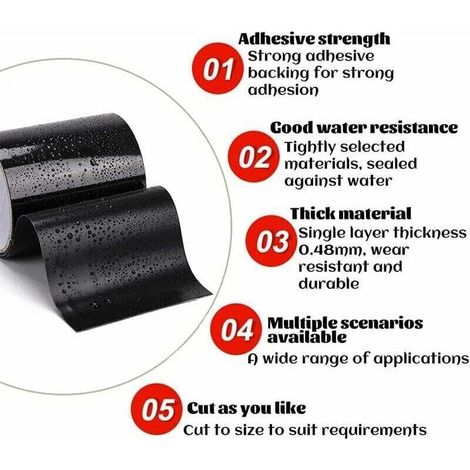 Nastro riparatore, nastro per riparazione piscine, nastro adesivo impermeabile, striscia sigillante nera, nastro per perdite d'acqua per riparazione tubi, nastro impermeabile, 10 cm x 1,5 m (1/3)