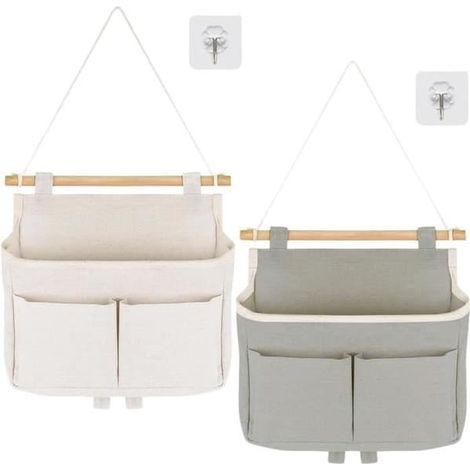 SABIR-(Gris, Blanc) 2 sacs de rangement suspendus pour salle de bain, organisateur de porte mural, sac de rangement mural en tissu avec poche à fermeture. (1/4)