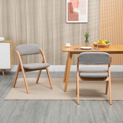 Lot de 2 chaises pliantes en bois, Chaises de salle à manger avec assise rembourrée, housse amovible, adaptées pour salon, cuisine, bureau, mariage, fête – Gris (1/5)
