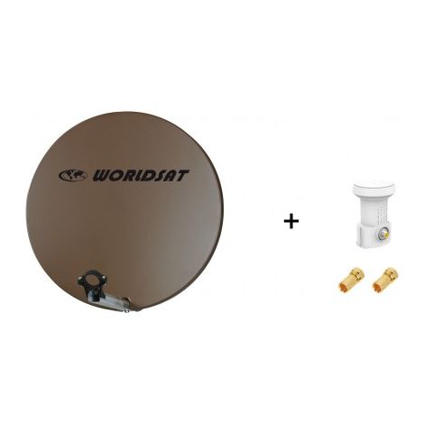 Antenne Parabole Fibre SMC 60 cm Marron WORLDSAT + LNB Single 0,1 dB Full HD 1080p 4K Ultra HD + 2 Fiches F Or - Visserie en Inox (1/4)