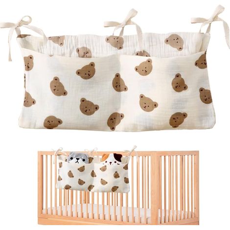 1 Pièce Organisateur De Lit Bébé Sac De Rangement Suspendu Avec Motif Mignon D'Ours Pour Lit Bébé Réglable En Coton Pour Couches, Vêtements, Jouets Dans Le Lit Bébé (1/5)