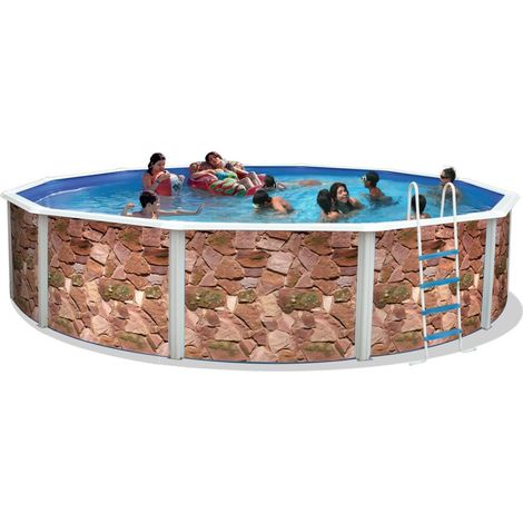 Kit piscine hors-sol acier Toi ROCALLA ronde Ø3.50 x 1.20m décor pierre (1/4)