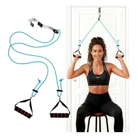 Sangle de Suspension Multifonction, Reeducation Epaule Poulie Porte, pour la Rééducation des épaules Au-Dessus de la Porte, Système de Poulie pour les Exercices de l'épaule et du Bras (1/5)