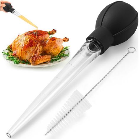 Juego de 2 piezas: dos goteros y dos cepillos, de cocina esenciales Día de Acción de Gracias, gotero grande pavo cepillo de limpieza (negro) (1/5)