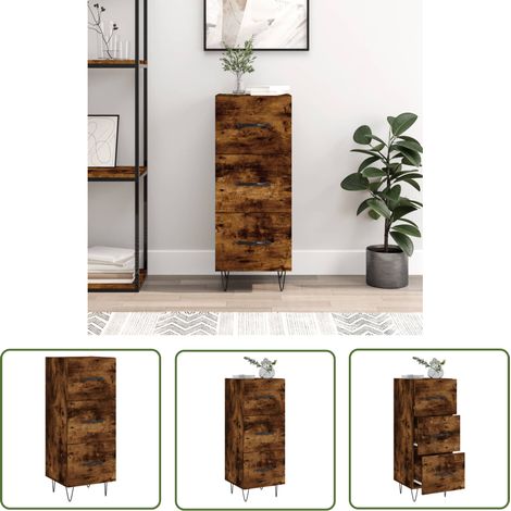 The Living Store Sideboard Räuchereiche 34,5x34x90 cm Holzwerkstoff - Sideboard - Wohnzimmermöbel - Holzmöbel - Regal - TV-Schrank (1/5)