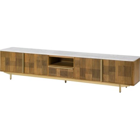 TV-Board Mango 240x40x50 hellbraun geölt / Marmor weiß MIAMI 107 (1/4)