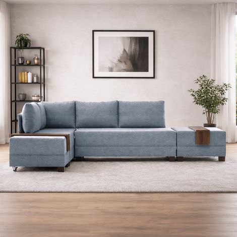 Schlafsofa blauer Stoff - XXL 280 x 210 - Links - Fly