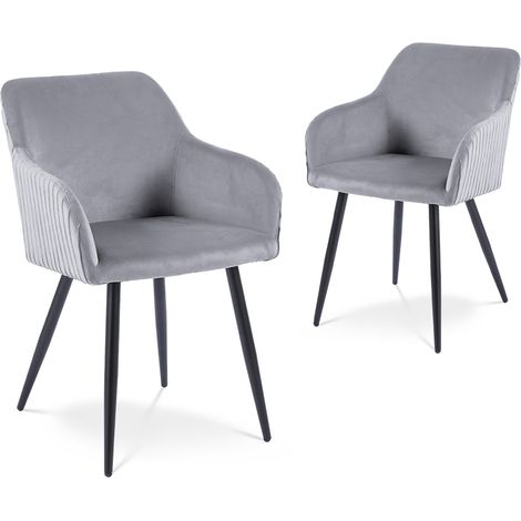 Lot de 2 chaises en velours gris pieds en métal noir DEVOR (1/5)