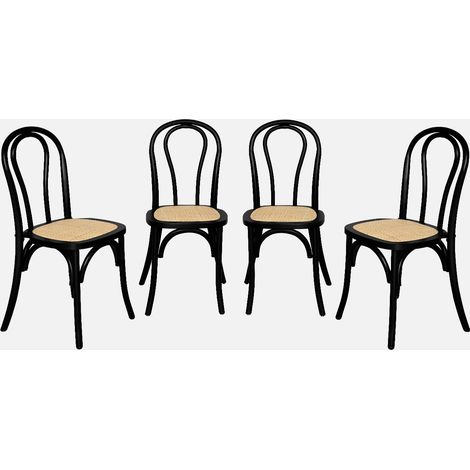 Set 4 sedie vintage in legno e rattan (1/5)