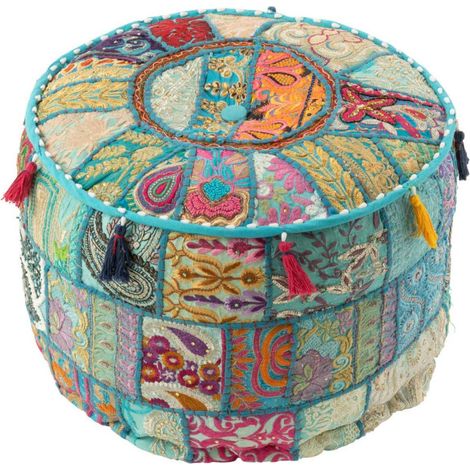Pouf Rond Motifs "Mexican Fiesta" 40cm Bleu (1/4)