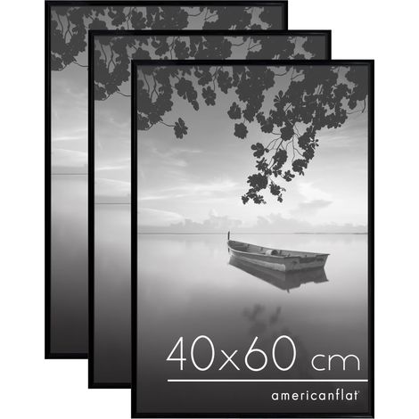 Cadre Photo 40x60 cm Noir - Cadre 60x40 cm avec Encadrement Fin et Plexi Poli - Matériel de Suspension Intégré pour Mur - Suspension Horizontale ou Verticale - Lot de 3 (1/5)