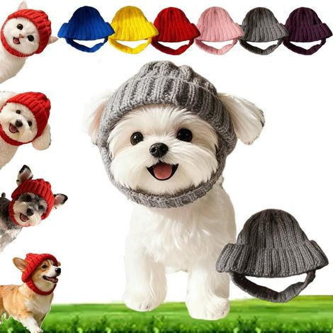 Bonnet Pour Chien - À Rabats Pour Oreilles - Tricoté En Polyester - Pour Hiver - Rouge - Taille Réglable 18 Cm (1/5)