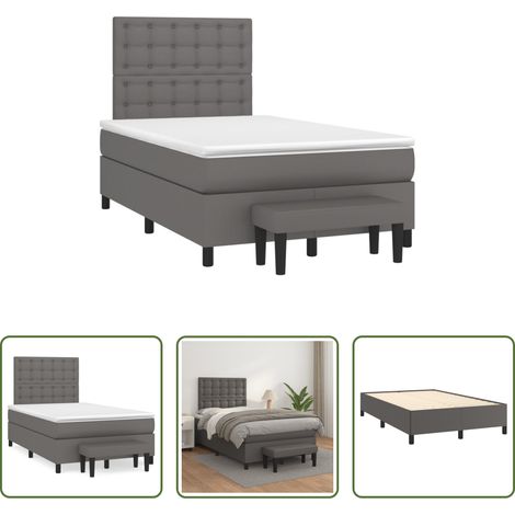 Matelas ensaché -  Sommier à lattes de lit avec matelas gris 120x190 cm similicuir (1/5)