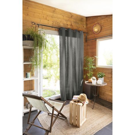 Rideau 100% coton prélavé 140 x 260 cm Kala Gris anthracite (1/2)