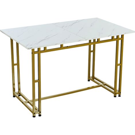 Table de salle à mange rectangulaire 120x70cm - style légère de luxe plateau en marbre Structure en métal pour salle à manger salon, Pieds de table dorés (1/5)