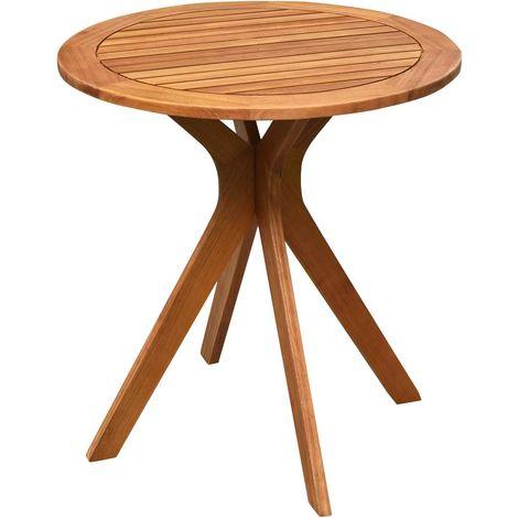 COSTWAY Gartentisch wetterfest, runder Holztisch, Beistelltisch aus Eukalyptusholz, Balkontisch, Bistrotisch für Garten, Balkon, Terrasse, 70 x 70 x 76 cm (1/5)