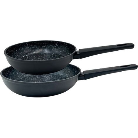 Lot de 2 poêles à frire en aluminium  Poêle à frire avec fond induction 20-24 cm  Revêtement antiadhésif effet pierre (1/5)