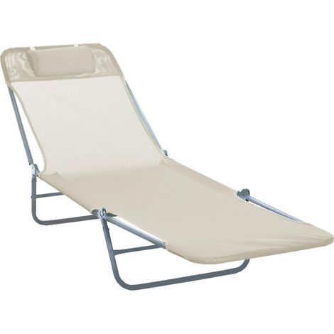 Transat, chaise longue de jardin, chaise longue relaxante, 4 coloris crème, pliable et résistant aux intempéries pour jardin, balcon, terrasse (1/5)