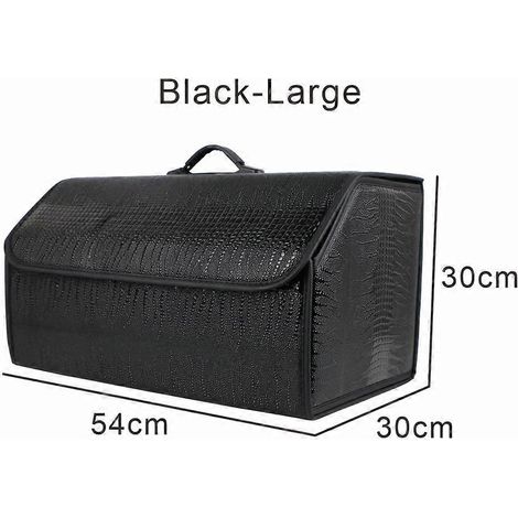 Boîte de rangement pliable pour voiture, organisateur en cuir grain crocodile pour coffre, sac de rangement étanche (Noir - L)