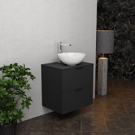 Inda - Meuble de salle de bain L.60 avec vasque à poser / Noir (1/5)